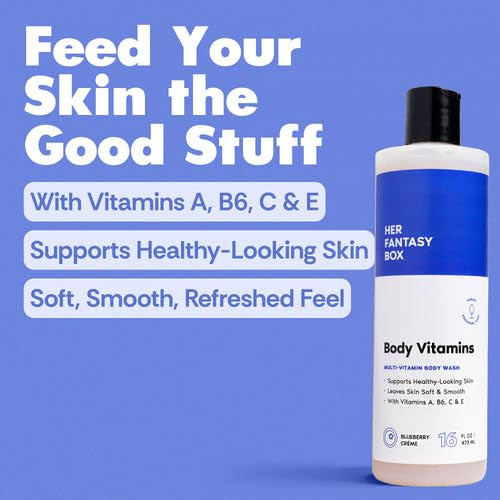 Her Fantasy Box  Body Vitamins Moisturizing Body Wash – Multi-Vitamin Cleanser with Vitamins A, B6, C & E, Hydrating & pH Balanced, Vegan & Cruelty Free - 8 oz