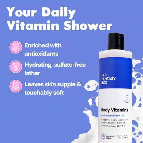 Her Fantasy Box  Body Vitamins Moisturizing Body Wash – Multi-Vitamin Cleanser with Vitamins A, B6, C & E, Hydrating & pH Balanced, Vegan & Cruelty Free - 8 oz