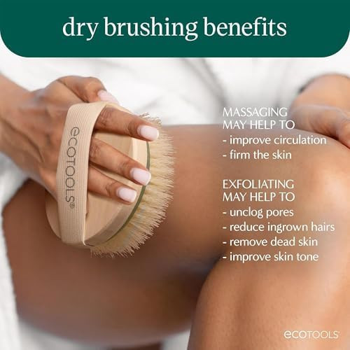 EcoTools Dry Body Brush   Delicate EcoPouf Exfoliating Loofah Set  Pre Shower Body Brush for Circulation and Cellulite  Recycled Pouf for Sensitive Skin Vegan  Self Care Gifts for Women