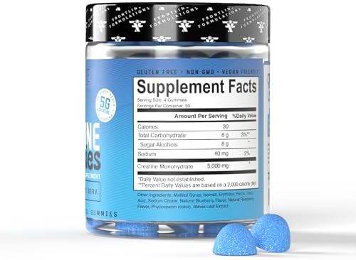 FRONTLINE FORMULATIONS Creatine Monohydrate Gummies Sour Blue Razz  Creatine Monohydrate Gummies with Convenient Daily Serving for Active Lifestyles