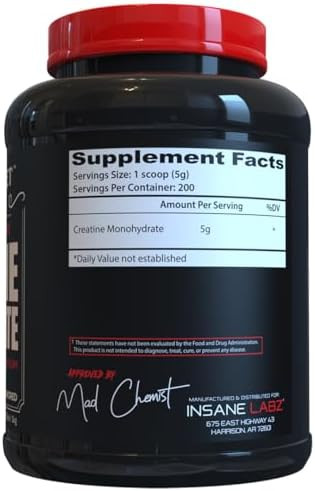 Insane Labz Insane Creatine Monohydrate Powder - Unflavored Pre Workout Post Workout Strength Size Power