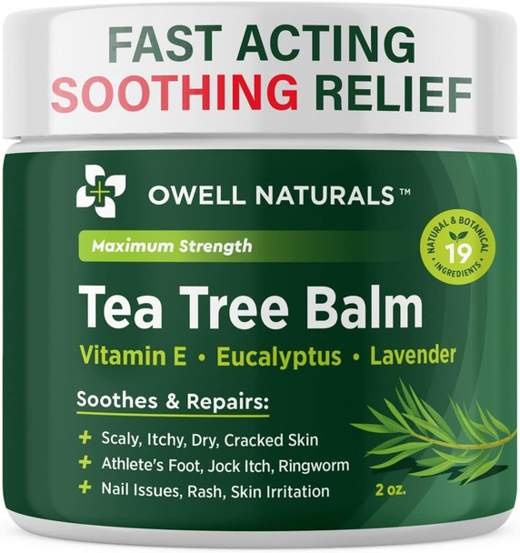 Owell Naturals Tea Tree Antifungal Balm – Extra Strength for Athlete’s Foot Jock Itch Ringworm and Skin Fungus  Soothing for Itchy Dry Cracked Skin Feet and Body