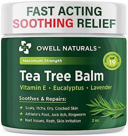Owell Naturals Tea Tree Antifungal Balm – Extra Strength for Athlete’s Foot Jock Itch Ringworm and Skin Fungus  Soothing for Itchy Dry Cracked Skin Feet and Body