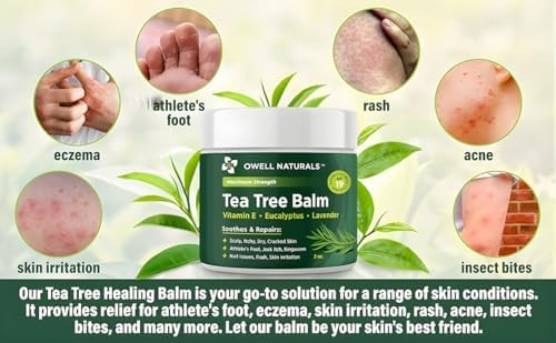 Owell Naturals Tea Tree Antifungal Balm – Extra Strength for Athlete’s Foot Jock Itch Ringworm and Skin Fungus  Soothing for Itchy Dry Cracked Skin Feet and Body