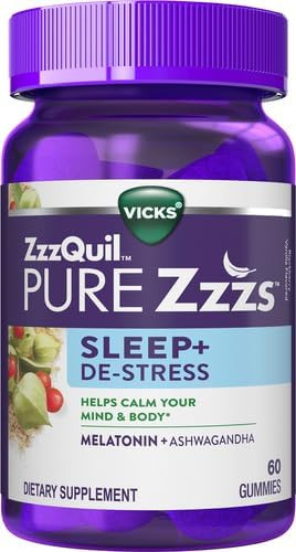 ZzzQuil Pure Zzzs De-Stress  Melatonin Gummies,Sleep Aids for Adults,Ashwagandha for Stress Support Gummies