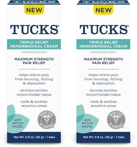 TUCKS Triple Relief Hemorrhoidal Cream Maximum Strength Pain Relief from Burning Itching and Discomfort with Witch Hazel Treatment Brand Used by Hospitals