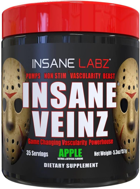 Insane Labz Insane Veinz Non Stimulant NO Enhancing Powder, Nitric Oxide Booster, Loaded with Agmatine Sulfate and Betaine Anhydrous, Increase Vascularity