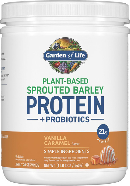 Garden of Life Sprouted Barley Protein Powder  20 Servings  21g Protein, 0g Sugar and Clean Ingredients, Upcycled Barley, Probiotics, use in Shakes, Smoothies & Baking, Plant-Based