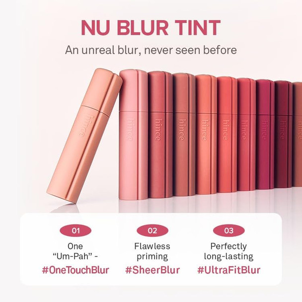 HINCE Nu Blur Tint - Creamy Velvet Matte Lip Tint with Soft-Focus Blur Finish, Airy Whipped Mousse Texture, Lightweight Buildable Korean Lip Cream, Non-Drying, Long-Lasting, 0.13 oz