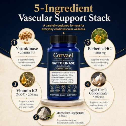 Corvael Nattokinase 20000 Fu, Corvael Nattokinase Fibrinolytic Complex, Gluten Free, Non-GMO, for Daily Wellness Support (3pcs)