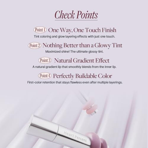 Heart Percent Dote On Mood One Way Glowy Tint Glass like High Shine Glossy Finish w/Long Lasting Luminous Color Lip Stain for Glowy Look
