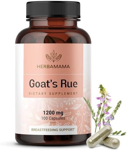 HERBAMAMA Goat's Rue Capsules  Lactation and Postpartum Supplement 1200 mg Galega Officinalis per Serving  Breastfeeding Support  Non GMO  Vegan Pure Formula  25 Day Supply