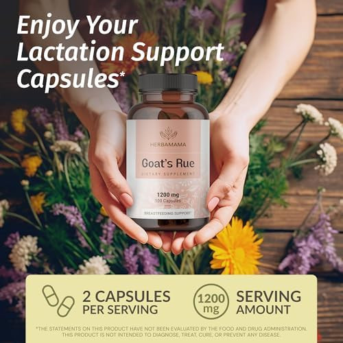 HERBAMAMA Goat's Rue Capsules  Lactation and Postpartum Supplement 1200 mg Galega Officinalis per Serving  Breastfeeding Support  Non GMO  Vegan Pure Formula  25 Day Supply