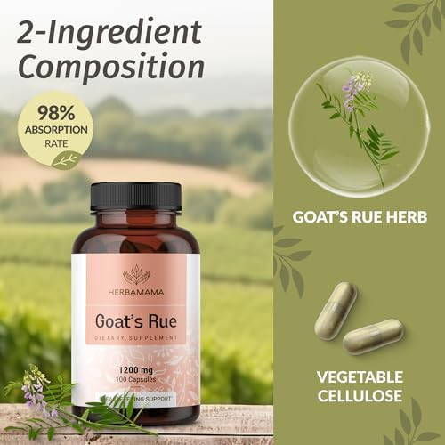 HERBAMAMA Goat's Rue Capsules  Lactation and Postpartum Supplement 1200 mg Galega Officinalis per Serving  Breastfeeding Support  Non GMO  Vegan Pure Formula  25 Day Supply