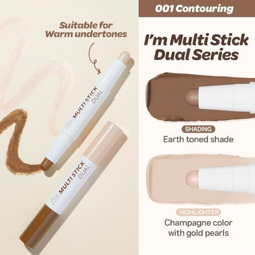 I'M MEME Two Shade Contour  I'm Multi Stick Dual 001 Contouring  Shading and Highlighting Matte Finish Suitable for Beginners Portable Size Lightweight Formula Mother's Day