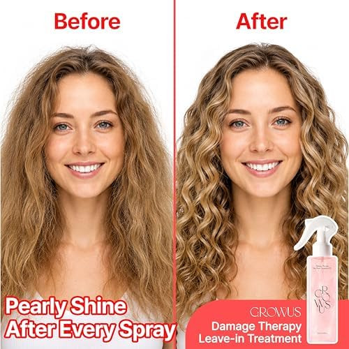 GROWUS Damage Therapy No Wash Treatment   Leave in Conditioner Spray and  Heat Protectant for Dry Damaged Hair Anti Frizz Detangler with Pearl Protein Softness and Radiant Shine 8.45 fl.oz