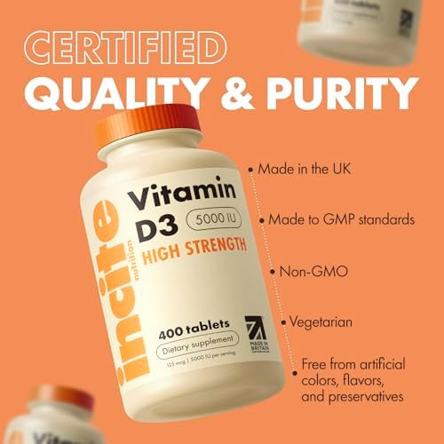 Incite Nutrition Vitamin D 5000 iu - 400 Premium Vitamin D3 Easy-Swallow Micro Tablets - High Strength Cholecalciferol VIT D3 5000iu  Vegetarian Supplement