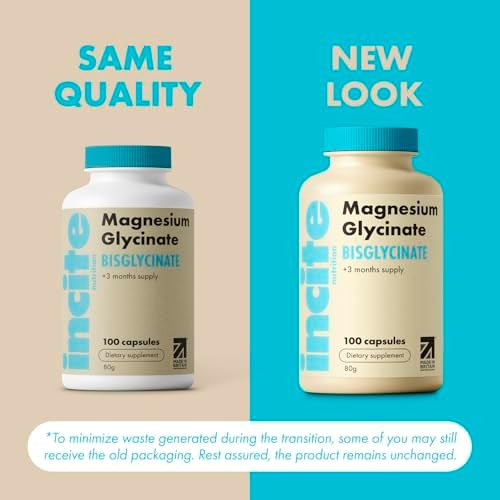 Incite Nutrition Magnesium Glycinate 500mg  3 Month Supply  High Strength 100 Easy Swallow Capsules  Pure Magnsium Glycinate Supplement  Magnesium Supplements  Vegan and  Gluten Free  Sleep Aid