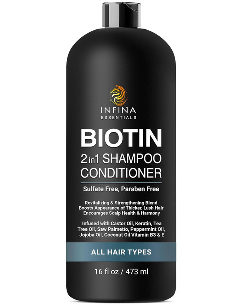 INFINA ESSENTIALS Biotin  Shampoo and Conditioner for Men and Women  Hair Thickening and Strengthening Shampoo with Saw Palmetto Keratin Caffeine and Vitamin E for Daily Use - INFINA ESSENTIALS