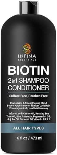 INFINA ESSENTIALS Biotin  Shampoo and Conditioner for Men and Women  Hair Thickening and Strengthening Shampoo with Saw Palmetto Keratin Caffeine and Vitamin E for Daily Use - INFINA ESSENTIALS