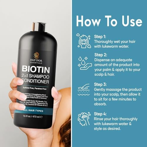 INFINA ESSENTIALS Biotin  Shampoo and Conditioner for Men and Women  Hair Thickening and Strengthening Shampoo with Saw Palmetto Keratin Caffeine and Vitamin E for Daily Use - INFINA ESSENTIALS