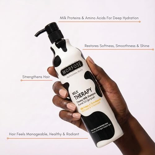 Morfose Professional Milk Therapy Creamy Hair Shampoo for Dry, Damaged, or Brittle Strands, Repairs and Protects, fuller, healthier, softer look, Eliminates Dryness, Damage, and Split Ends