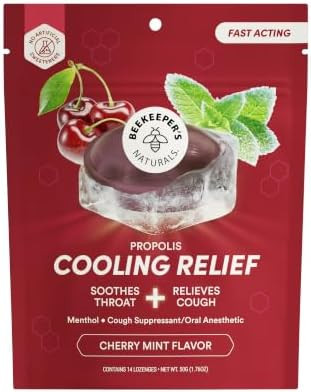 Beekeeper's Naturals Throat Relief Menthol Cough Drops Propolis and Honey Cough  Throat Lozenges for Cough Soothing, Immune Support, Sore Throat Relief & Cooling