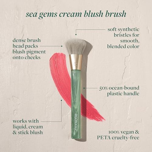 EcoTools Sea Gems Cream  Liquid and Cream Makeup Brush  Liquid and cream blush brush for cheeks smooth buildable cheek color sustainable design vegan