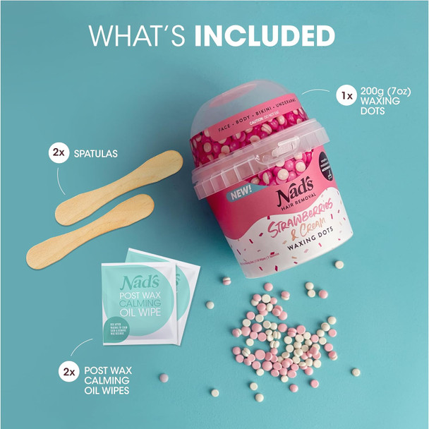 Nad's Waxing Dots - Strawberries & Cream Hard Wax Beads - Microwaveable No-Strip Formula For Women