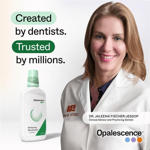 Opalescence Whitening Mouthwash - Hydrogen Peroxide Formula  Teeth Whitening and Fresh Breath Mouthwash for Adults – Alcohol-Free - Cool Mint Flavor  Made by Ultradent