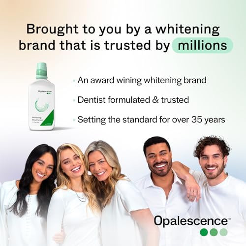Opalescence Whitening Mouthwash - Hydrogen Peroxide Formula  Teeth Whitening and Fresh Breath Mouthwash for Adults – Alcohol-Free - Cool Mint Flavor  Made by Ultradent