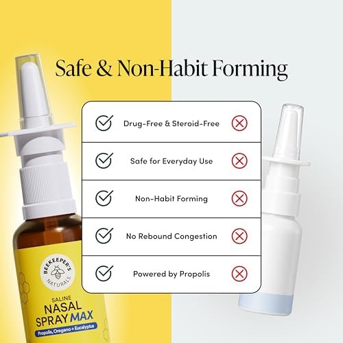 Beekeeper's Naturals Saline Nasal Spray Max Cleanse and Clear Sinuses 30 ml  w/ Saline, Eucalyptus and  Oregano For Adults, Cleanses and  Moisturizes Sinus Canal Clears Everyday Congestion