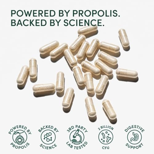 Beekeeper's Naturals Complete Gut Health, 3-in-1 Pre, Post, Probiotics 28ct | 3-in-1 Prebiotic, Postbiotic, Probiotics, For Women & Men, Propolis Powered, Gluten-Free Vegan Capsules