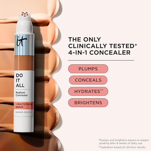 IT Cosmetics Do It All Radiant Concealer with Hydrating Multivitamin Serum | 4-in-1 Medium Coverage Creaseless Concealer, 24HR Hydration for Dry/Dull + All Skin Types, Niacinamide + Hyaluronic Acid
