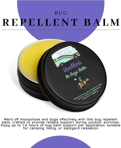 The VanMan Company  Vanman's - Bug Balm - Bug-Repellent Balm with Grass-Fed Finished Beef Tallow for Skin Organic Cold Pressed Extra Virgin Olive Oil Shea Butter Castor Oil Beeswax and Essential Oils