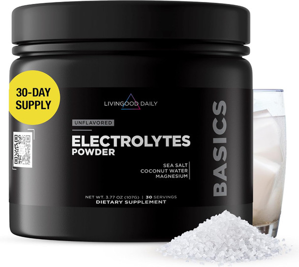 Livingood Daily Electrolytes Powder 30 Servings  Hydration Drink Mix Himalayan Pink Salt Magnesium Potassium Chloride Sodium  No Sugar Electrolyte Supplement