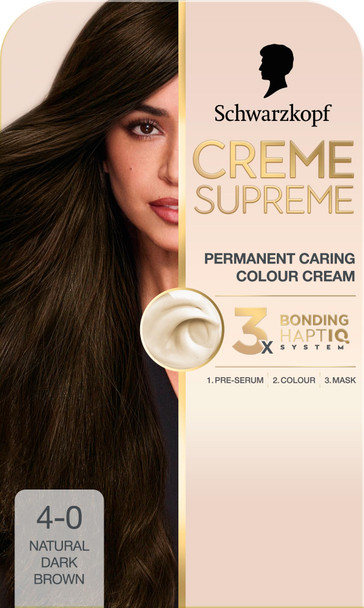 Schwarzkopf Creme Supreme 5-0 Natural Brown, Permanent Hair Dye, Caring Hair Dye Colouration with 3-Step Bonding System Against Damage