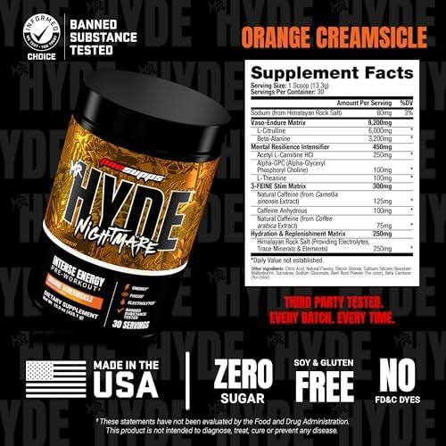 ProSupps Mr. Hyde Nightmare Pre Workout Powder with Caffeine & Beta Alanine Preworkout for Intense Energy Mental Focus and Performance Gym and Fitness Supplements Orange Creamsicle 30 Servings