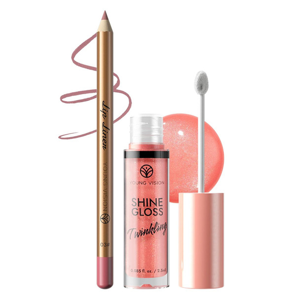 YOUNG VISION Lip Combo Set Dark Brown lip liner and Cherry Pink lip gloss
