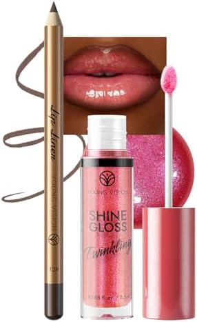 YOUNG VISION Lip Combo Set Dark Brown lip liner and Cherry Pink lip gloss