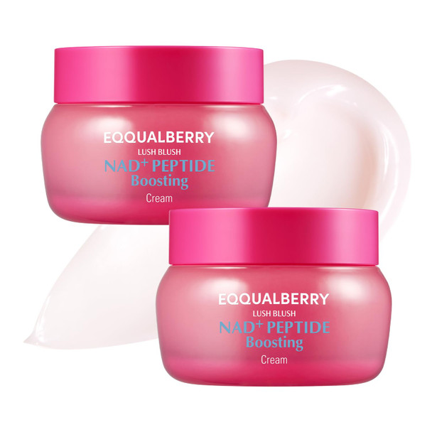 EQQUALBERRY NAD Peptide Boosting Cream Double Pack  NAD 5% and 13 Peptides Anti Aging Korean Skincare Face and Body Cream  Firming and Lifting Pink Neck Cream for Sagging Skin 1.69 fl.oz
