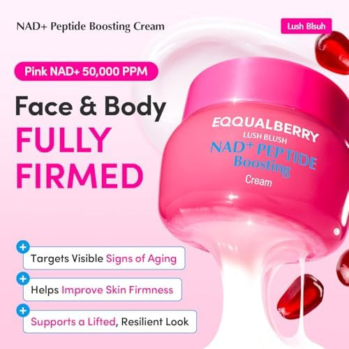 EQQUALBERRY NAD Peptide Boosting Cream Double Pack  NAD 5% and 13 Peptides Anti Aging Korean Skincare Face and Body Cream  Firming and Lifting Pink Neck Cream for Sagging Skin 1.69 fl.oz