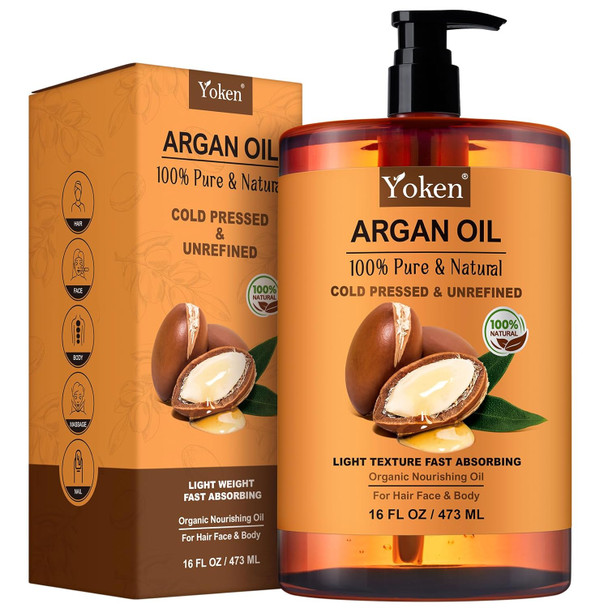 Yoken Organic Moroccan Argan Oil  Cold Pressed Oil for Hair Face Skin  Unrefined Pure Natural Morocco Argan Oil Fast Nourishing Frizzy Curly Dry Hair Oils for Body Morraco aceite de argan cabello
