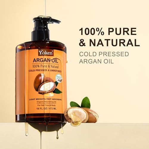 Yoken Organic Moroccan Argan Oil  Cold Pressed Oil for Hair Face Skin  Unrefined Pure Natural Morocco Argan Oil Fast Nourishing Frizzy Curly Dry Hair Oils for Body Morraco aceite de argan cabello
