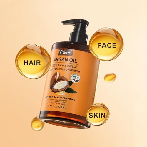 Yoken Organic Moroccan Argan Oil  Cold Pressed Oil for Hair Face Skin  Unrefined Pure Natural Morocco Argan Oil Fast Nourishing Frizzy Curly Dry Hair Oils for Body Morraco aceite de argan cabello
