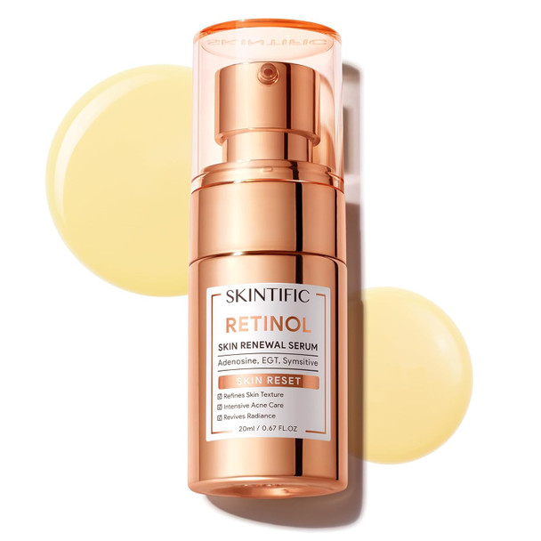 SKINTIFIC Beginner Retinol Serum with 0.1% Retinol & Zinc PCA, 20ml | Gentle, Fragrance-Free Night Serum for Oily Skin, Helps Refine the Look of Pores And Uneven Texture