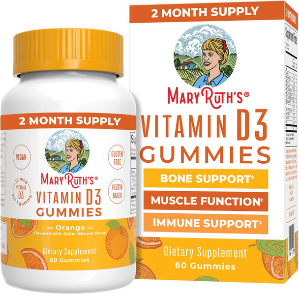 MARYRUTH'S Vitamin D3 Gummies Adults and Kids Vitamin D  Servings Veg Supply Immune Support Supplementor Bone Health and Muscle Function Vegan Non-GMO Gluten Free