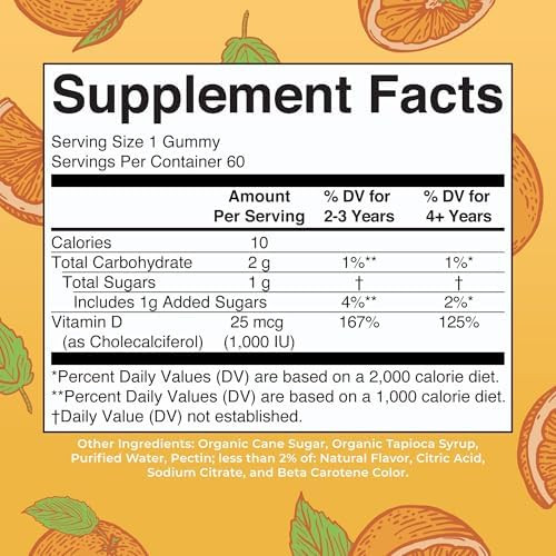 MARYRUTH'S Vitamin D3 Gummies Adults and Kids Vitamin D  Servings Veg Supply Immune Support Supplementor Bone Health and Muscle Function Vegan Non-GMO Gluten Free