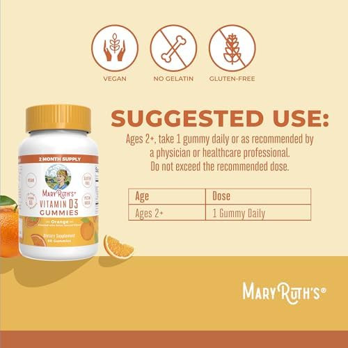 MARYRUTH'S Vitamin D3 Gummies Adults and Kids Vitamin D  Servings Veg Supply Immune Support Supplementor Bone Health and Muscle Function Vegan Non-GMO Gluten Free