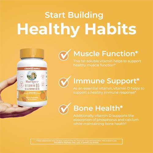 MARYRUTH'S Vitamin D3 Gummies Adults and Kids Vitamin D  Servings Veg Supply Immune Support Supplementor Bone Health and Muscle Function Vegan Non-GMO Gluten Free